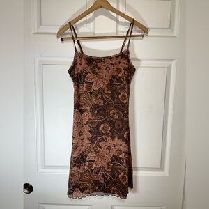 Source Unknown Floral Brown Mini Dress